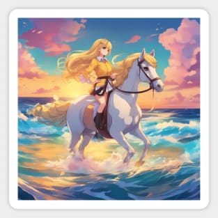 Anime Princess Cute Girl with White Horse collorful Magnet